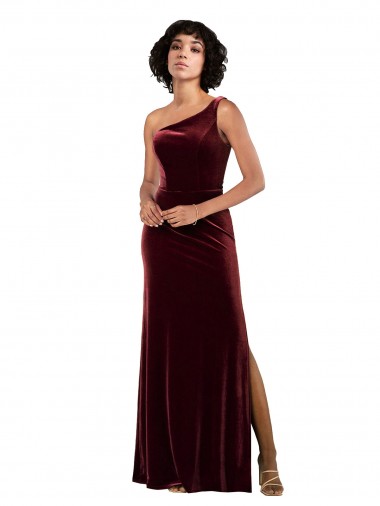Compre Borgoña Columna Un Hombre Terciopelo Elástico Largo Formales Vestidos de dama de honor / Vestidos de fiesta