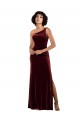 Compre Borgoña Columna Un Hombre Terciopelo Elástico Largo Formales Vestidos de dama de honor / Vestidos de fiesta