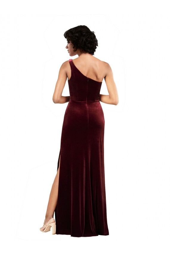 Compre Borgoña Columna Un Hombre Terciopelo Elástico Largo Formales Vestidos de dama de honor / Vestidos de fiesta