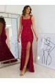 Compre Borgoña Cubierta Cuadrado Lentejuelas Terciopelo Largo Vestidos de fiesta