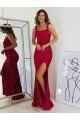Compre Borgoña Cubierta Cuadrado Lentejuelas Terciopelo Largo Vestidos de fiesta