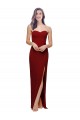 Compre Borgoña Cubierta Cuello de Corazón Crepé Elástico Largo Formales Vestidos de dama de honor / Vestidos de fiesta