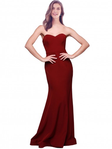 Compre Borgoña Cubierta Cuello de Corazón Sin tirantes Crepé Elástico Largo Formales Vestidos de dama de honor / Vestidos de fiesta