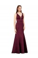 Compre Borgoña Cubierta Cuello en V Satén Largo Formales Vestidos de dama de honor / Vestidos de fiesta