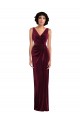 Compre Borgoña Cubierta Cuello en V Terciopelo Elástico Largo Vestidos de dama de honor / Vestidos de fiesta