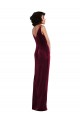 Compre Borgoña Cubierta Cuello en V Terciopelo Elástico Largo Vestidos de dama de honor / Vestidos de fiesta