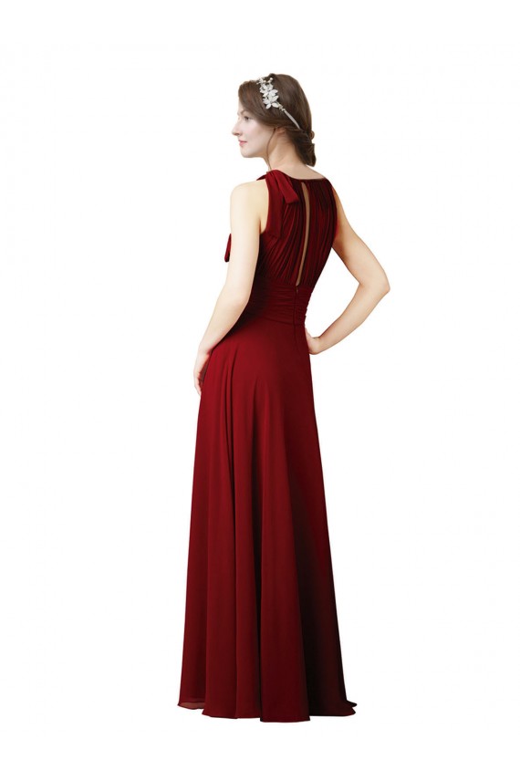 Compre Borgoña Cubierta Halter Gasa Largo Vestidos de dama de honor