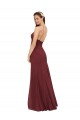 Compre Borgoña Cubierta Halter Gasa Largo Vestidos de dama de honor