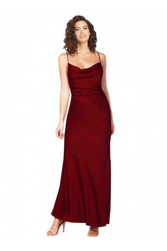 Compre Borgoña Cubierta Satén sedoso Largo Formales Vestidos de dama de honor / Vestidos de fiesta
