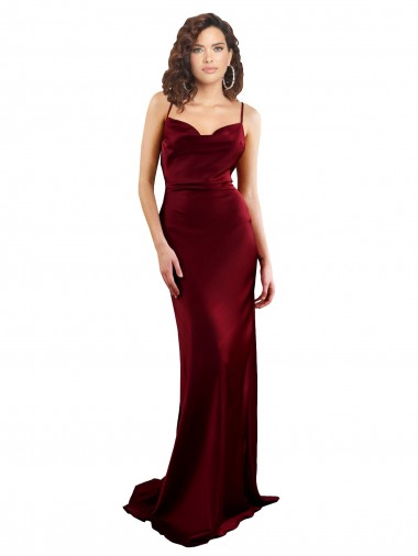 Compre Borgoña Cubierta Satén sedoso Largo Formales Vestidos de dama de honor / Vestidos de fiesta