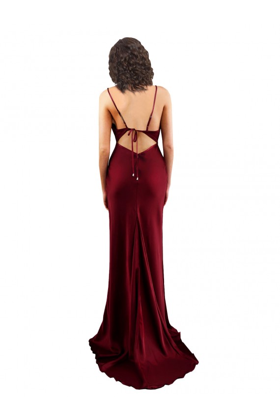 Compre Borgoña Cubierta Satén sedoso Largo Formales Vestidos de dama de honor / Vestidos de fiesta