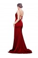 Compre Borgoña Cubierta Tirantes espagueti Barrer tren Satén elástico Largo Formales Vestidos de dama de honor / Vestidos de fiesta