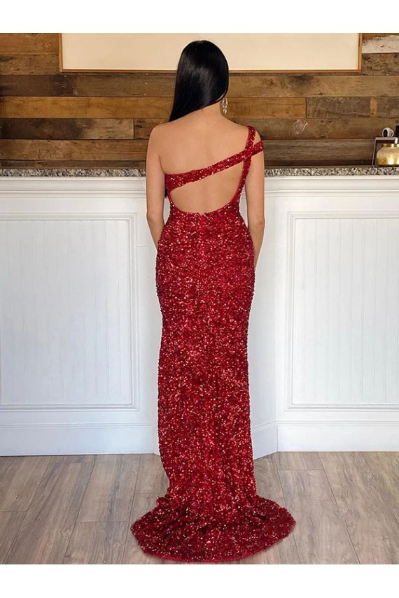 Compre Borgoña Cubierta Un Hombre Barrer tren Lentejuelas Terciopelo Largo Vestidos de fiesta