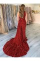 Compre Borgoña Cubierta Un Hombre Cola corte Lentejuelas Terciopelo Largo Vestidos de fiesta