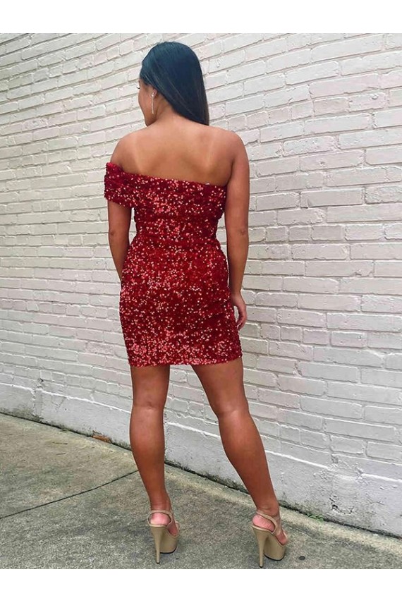 Compre Borgoña Cubierta Un Hombre Corto Lentejuelas Terciopelo Corto Vestidos de fiesta