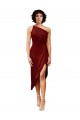 Compre Borgoña Cubierta Un Hombre Midi Satén elástico Corto Formales Vestidos de dama de honor / Vestidos de fiesta / Vestidos de cóctel