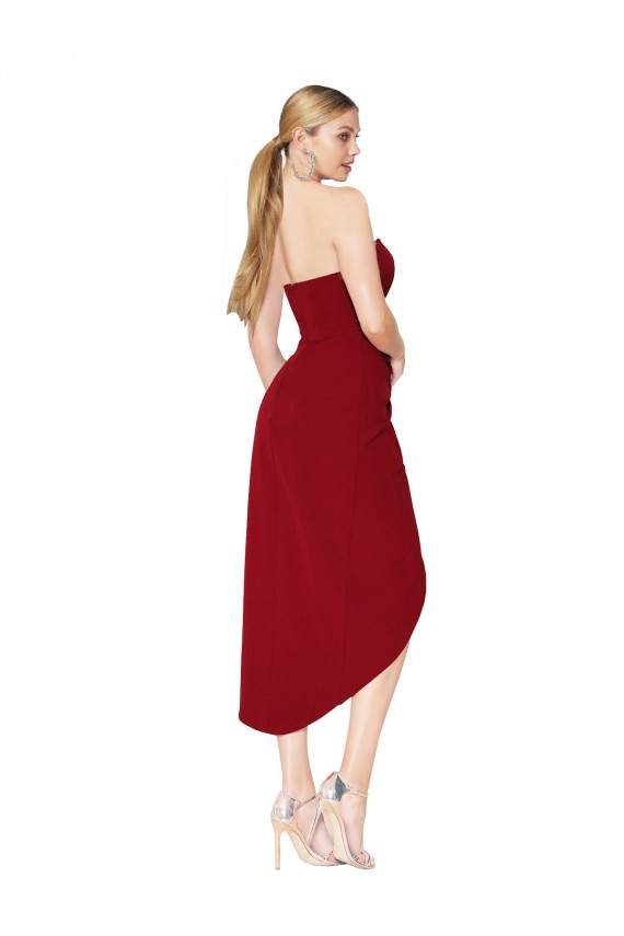 Compre Borgoña Sirena Cuello Alto Crepé Elástico Corto Asimétrico Formales Vestidos de dama de honor / Vestidos de fiesta / Vestidos de cóctel
