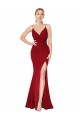 Compre Borgoña Sirena Cuello Alto Tirantes espagueti Crepé Elástico Largo Formales Vestidos de dama de honor / Vestidos de fiesta