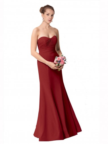 Compre Borgoña Sirena Cuello de Corazón Gasa Largo Vestidos de dama de honor