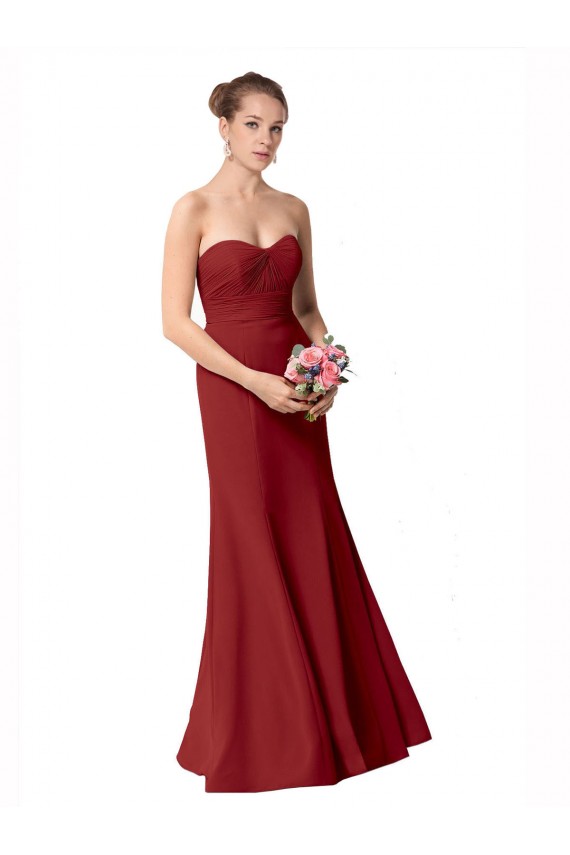 Compre Borgoña Sirena Cuello de Corazón Gasa Largo Vestidos de dama de honor