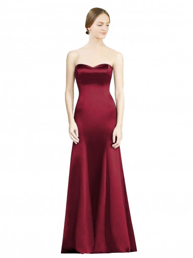Compre Borgoña Sirena Cuello de Corazón Satén Largo Vestidos de dama de honor