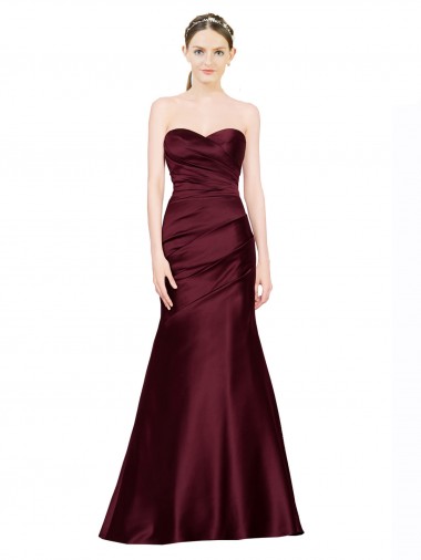 Compre Borgoña Sirena Cuello de Corazón Satén Largo Formales Vestidos de dama de honor / Vestidos de fiesta