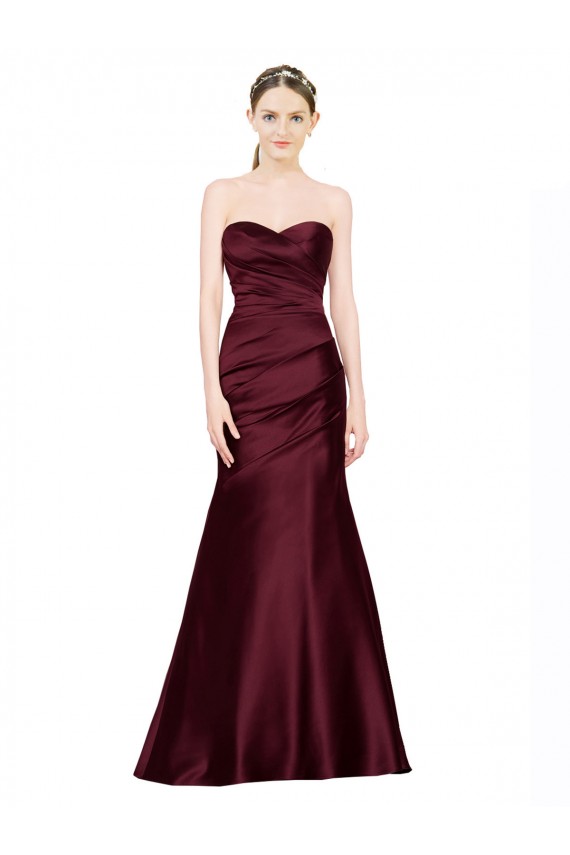 Compre Borgoña Sirena Cuello de Corazón Satén Largo Formales Vestidos de dama de honor / Vestidos de fiesta