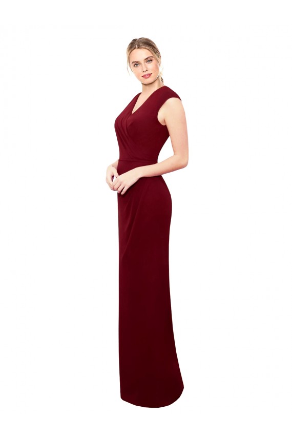 Compre Borgoña Sirena Cuello en V Cuello Alto Gasa Largo Vestidos de dama de honor / Vestidos de fiesta