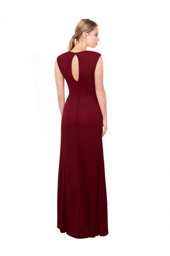 Compre Borgoña Sirena Cuello en V Cuello Alto Gasa Largo Vestidos de dama de honor / Vestidos de fiesta