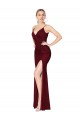 Compre Borgoña Sirena Cuello en V Cuello Alto Gasa Largo Formales Vestidos de dama de honor / Vestidos de fiesta