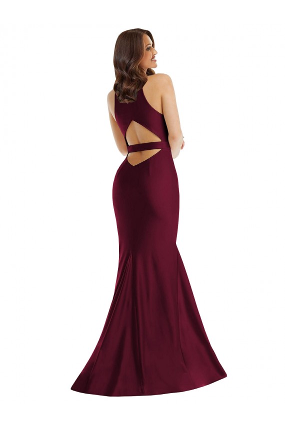 Compre Borgoña Sirena Cuello en V Satén sedoso Largo Formales Vestidos de dama de honor / Vestidos de fiesta