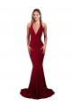 Compre Borgoña Sirena Halter Cuello en V Spandex Largo Formales Vestidos de dama de honor / Vestidos de fiesta