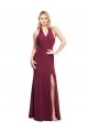 Compre Borgoña Sirena Halter Gasa Largo Vestidos de dama de honor