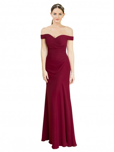 Compre Borgoña Sirena Hombros Descubiertos Gasa Largo Vestidos de dama de honor / Vestidos de fiesta