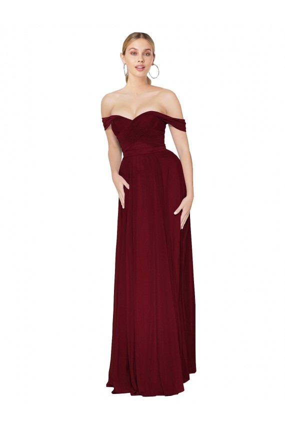 Compre Borgoña Sirena Hombros Descubiertos Gasa Largo Formales Vestidos de dama de honor / Vestidos de fiesta
