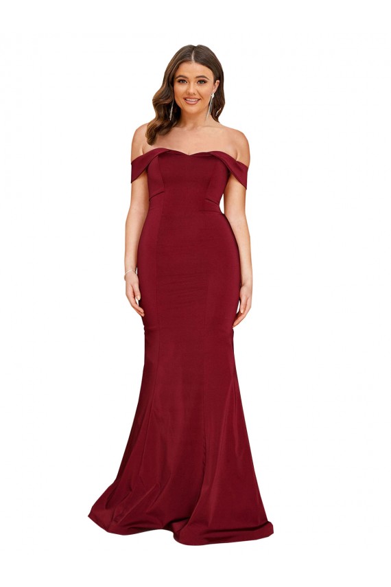 Compre Borgoña Sirena Hombros Descubiertos Spandex Largo Formales Vestidos de dama de honor / Vestidos de fiesta