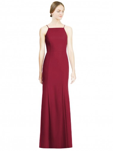 Compre Borgoña Sirena Tirantes espagueti Gasa Largo Vestidos de dama de honor