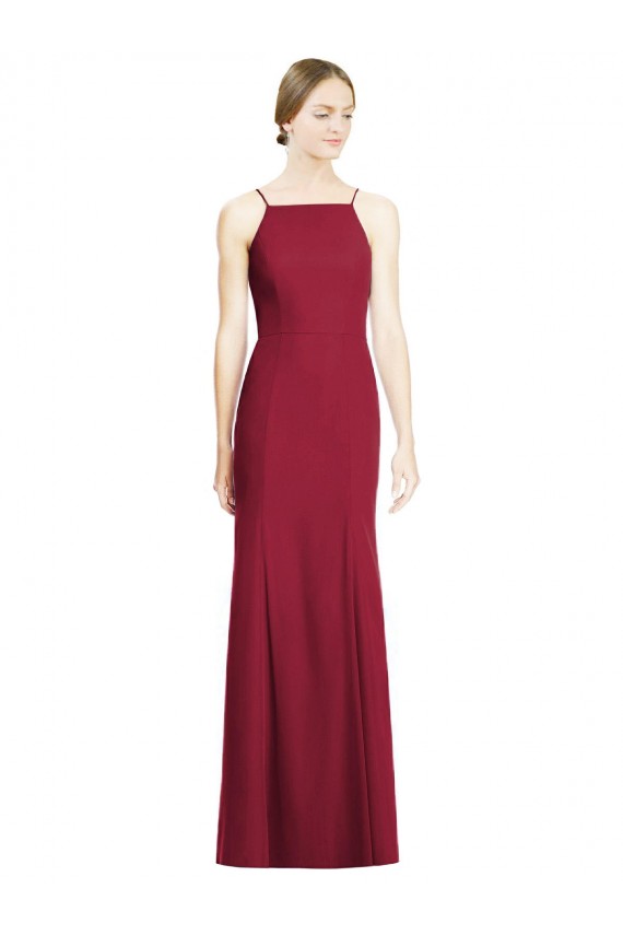 Compre Borgoña Sirena Tirantes espagueti Gasa Largo Vestidos de dama de honor