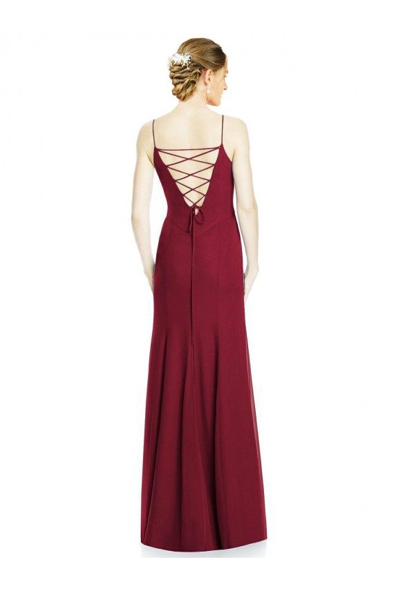 Compre Borgoña Sirena Tirantes espagueti Gasa Largo Vestidos de dama de honor
