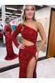 Compre Borgoña Sirena Un Hombre Barrer tren Lentejuelas Terciopelo Largo Vestidos de fiesta