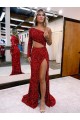 Compre Borgoña Sirena Un Hombre Barrer tren Lentejuelas Terciopelo Largo Vestidos de fiesta