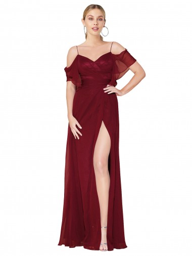 Compre Borgoña Trompeta Hombros Descubiertos Gasa Largo Formales Vestidos de dama de honor / Vestidos de fiesta