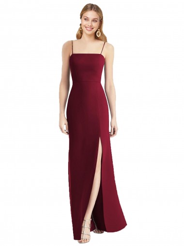 Compre Borgoña Trompeta Tirantes espagueti Gasa Largo Vestidos de dama de honor