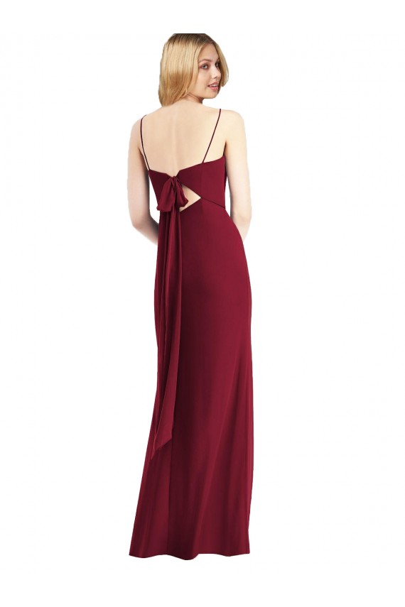 Compre Borgoña Trompeta Tirantes espagueti Gasa Largo Vestidos de dama de honor