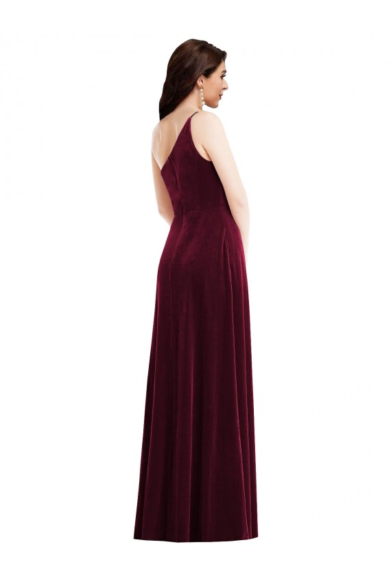 Compre Borgoña Trompeta Un Hombre Terciopelo Elástico Largo Vestidos de dama de honor / Vestidos de fiesta