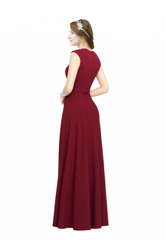Compre Borgoña línea A Cuadrado Crepé Elástico Largo Vestidos de dama de honor / Vestidos de fiesta