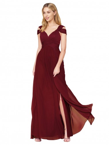 Compre Borgoña línea A Cuello Alto Gasa Largo Formales Vestidos de dama de honor / Vestidos de fiesta