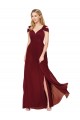 Compre Borgoña línea A Cuello Alto Gasa Largo Formales Vestidos de dama de honor / Vestidos de fiesta