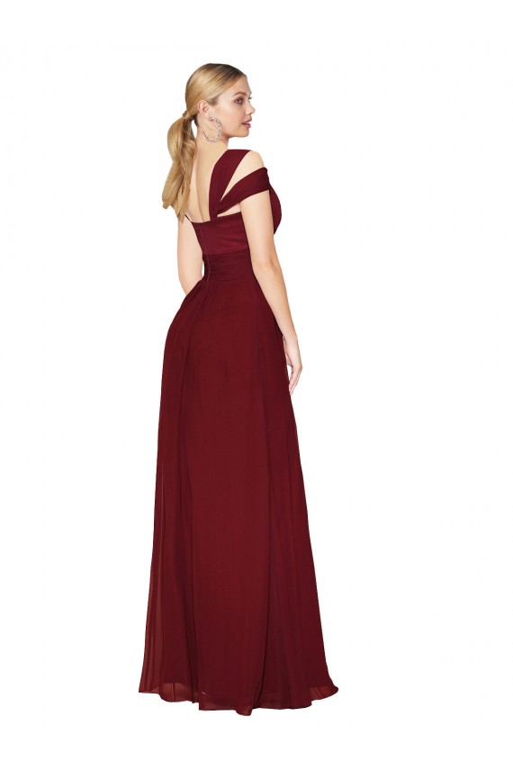 Compre Borgoña línea A Cuello Alto Gasa Largo Formales Vestidos de dama de honor / Vestidos de fiesta