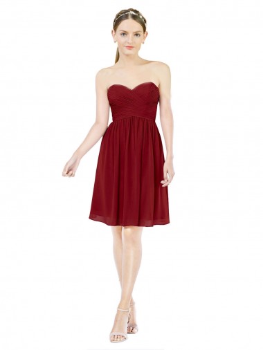 Compre Borgoña línea A Cuello de Corazón Gasa Corto Vestidos de dama de honor / Vestidos de cóctel / Vestidos para homecoming